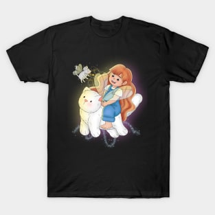 Little Girl Flying With White Cat T-Shirt